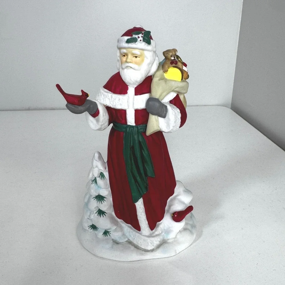 Vintage Santa Claus Figurine Cardinal Toy Sack Christmas Decor 7.5